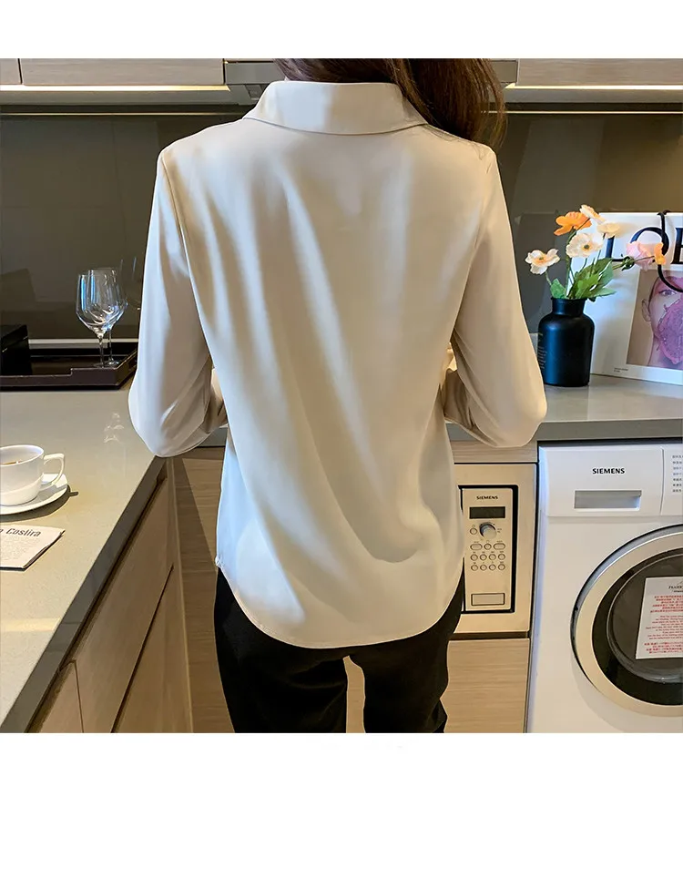 2022 Autumn Satin Women's Shirts Fashion Silk Button Solid OL Elegant Ladies Tops Long Sleeve Blouse Basic Women Shirts Blouses