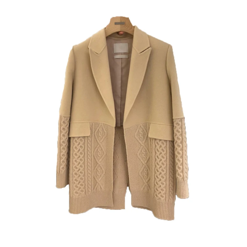 Best  South Korea Autumn and Winter 2019 New Fashion Knitted Patchwork Loose Coat Suit Coat Woman Plus Si