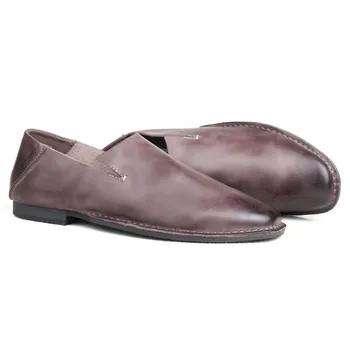

Genuine Slip On Mens Leather Cow Autumn New Fashion Loafers Male Shoes Sapatenis Masculinos Casual Large Size 39-44 Brown