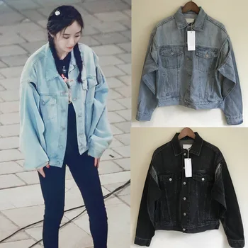 

2020 Spring Autumn Women Open Cuff Denim Jacket Short Coat Female