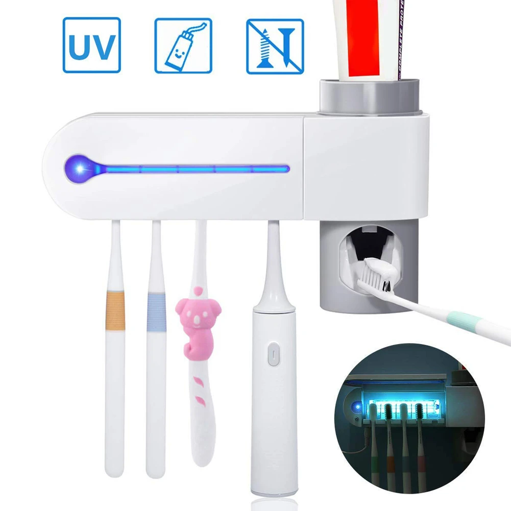 

2 In 1 UV Toothbrush Sterilizer Toothbrush Holder Automatic Dispenser Home Bathroom Cleansing Tooth Set Toothpaste Squeezers