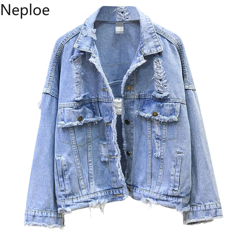 Neploe/Корейский модный джинсовый жакет с дырками ручной работы; свободная Осенняя Студенческая куртка; Casaco Feminino; зимняя куртка; Abrigo Mujer; 46114