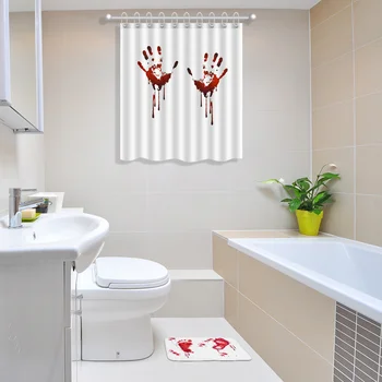 

1 Set Halloween Decor Horrible Special Shower Curtain Halloween Decor Bloody Floor Mat for Bathroom Halloween
