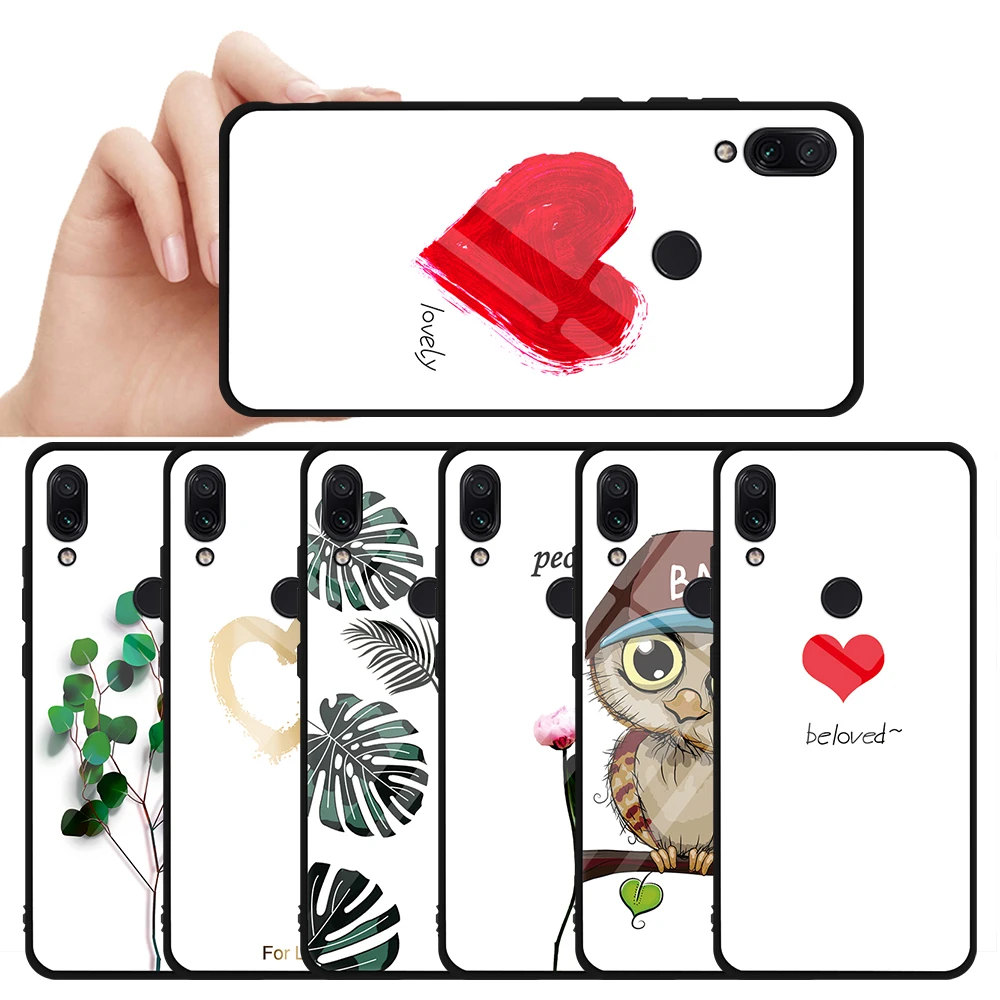 

Lovely Pattern Printed Glass Phone Case for Redmi Note 7 Case Soft TPU Frame Phone Cover On Redmi 7 7A Note 7 Pro Tempered Glass