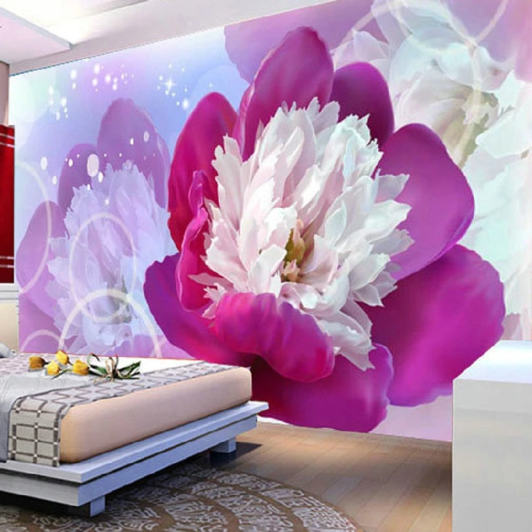 Пользовательские 3d росписи большой росписи 3d стерео ТВ фоне обоев спальня нетканые обои фиолетовый цветок пиона росписи