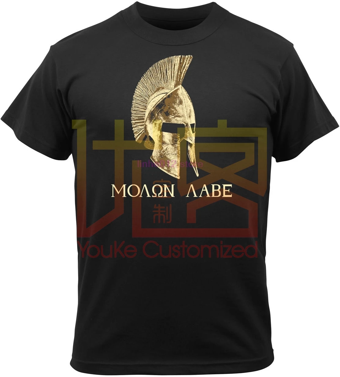 Classical Black Molon Labe Spartan Helmet Warrior Printed Men's Cool Tops Hipster Style T-Shirt | Мужская одежда