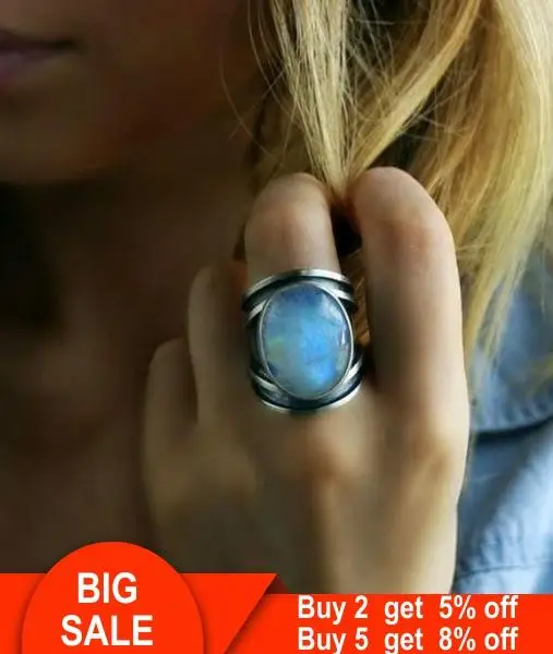 2019 заявление 925 пробы серебряный с лунным камнем кольца для Для женщин вечерние