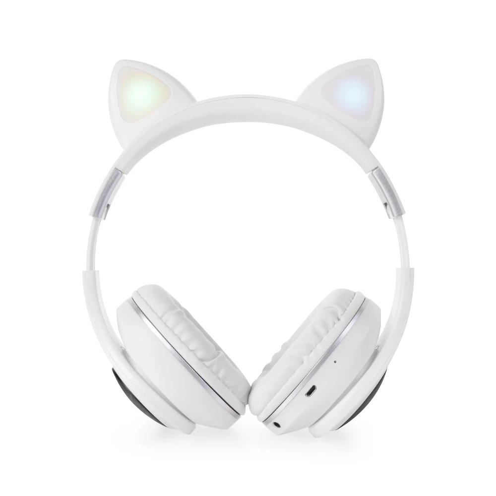 New Arrival LED Light Kawaii Cat Ear Rabbit Ear Noise Cancelling Bluetooth Wireless Headphones w Mic For Kids Girls