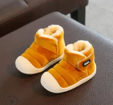MHYONS/зимние ботинки для малышей; теплые плюшевые ботинки с мягкой подошвой для маленьких мальчиков и девочек; фланелевые зимние ботинки; детская обувь - Цвет: Цвет: желтый