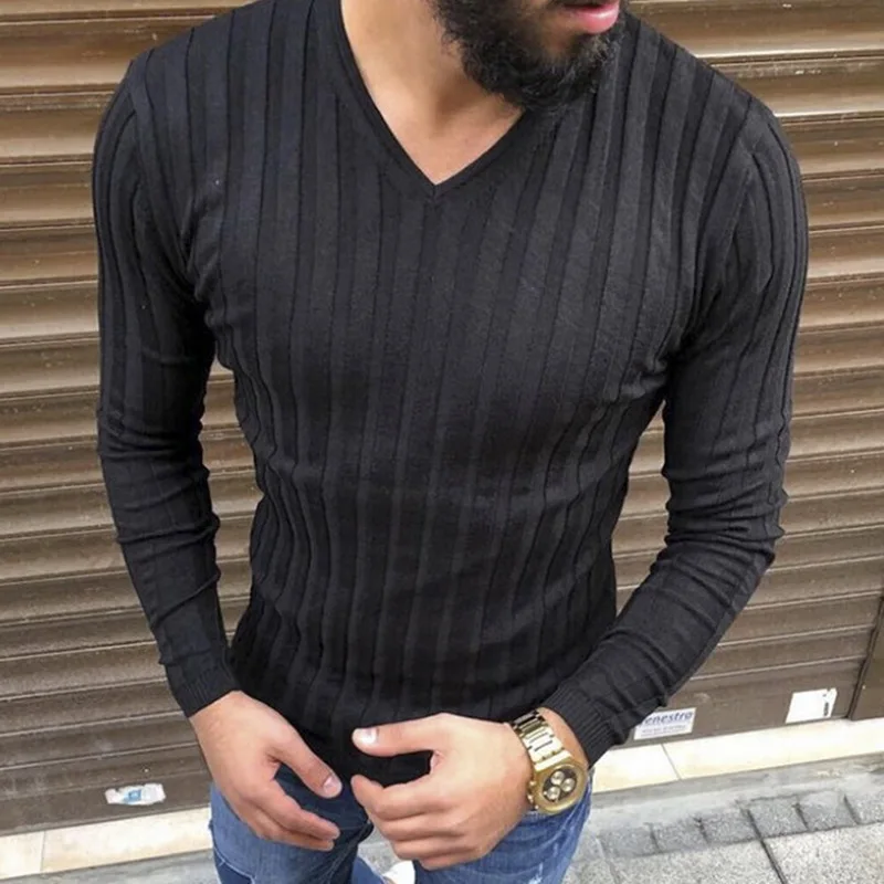 Puimentiua Mens Casual Warm Sweater Long Sleeve Striped Fitness Knitted Sweaters Pullover Men Top Clothes Sweater Solid 2019