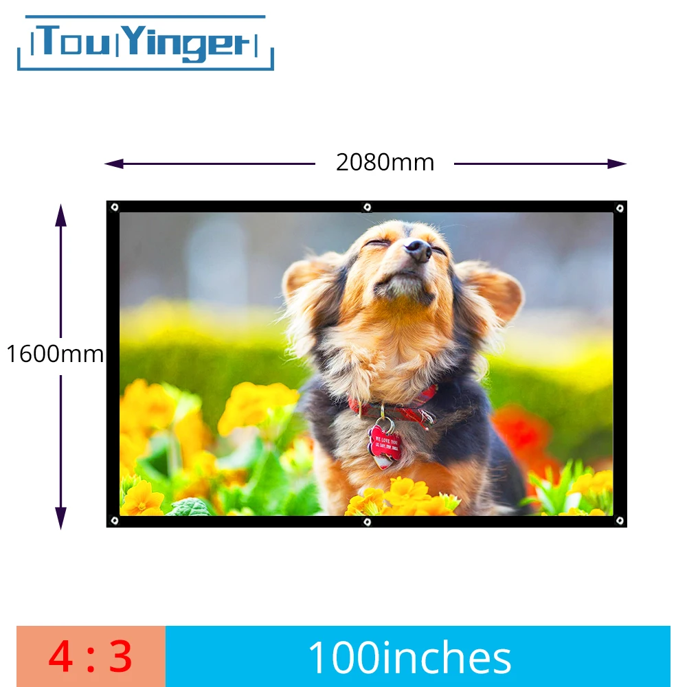 Заводская распродажа 100 дюймов 4:3 проектор HD экран Портативный Сложенный передний проекционный экран ткань с люверсами с рамкой