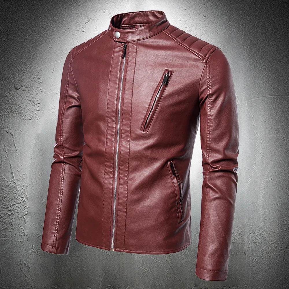 Chaqueta de cuero sintético para motorista, ropa de moda para hombre, con cremallera, elegante, para otoño