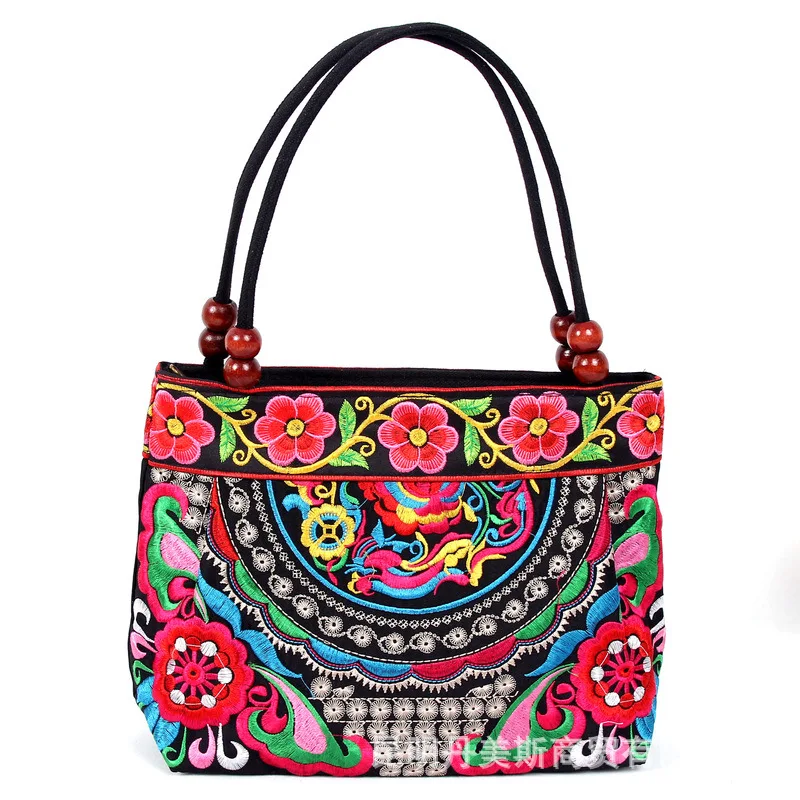 

2019 Autumn New Style Single Pull Embroidery WOMEN'S Handbag Ethnic-Style Bag Canvas Bag Flower Embroidered Bag