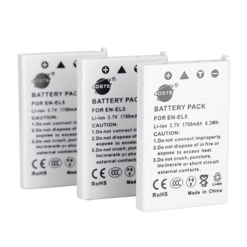 3Battery Only 3 шт. 1700 мАч 3,7 V DSTE EN-EL5 ENEL5 Перезаряжаемые батарея камеры DSLR для Nikon Coolpix 3700 4200 5200 5900 P3 P4 P5100 P90 S10 - Цвет: 3Battery Only