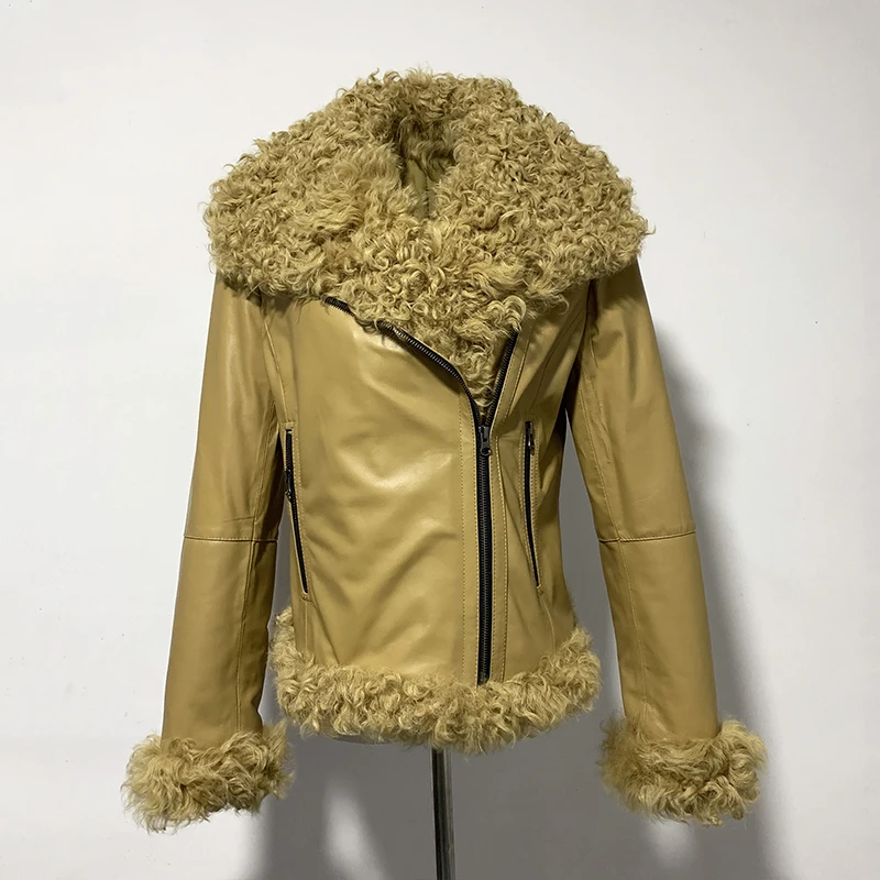 Rf2044 Женская куртка из настоящей овчины 3XL 4XL размера плюс изготовленная на заказ мотоциклетная натуральная кожа мех ягненка овечья кожа длинное пальто