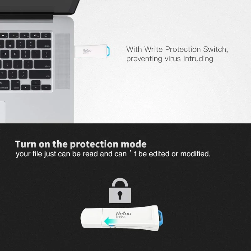 Netac U335S USB флешка флеш накопитель 16 Гб защита от записи секретная ручка пластик