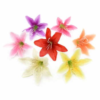 

10 Pieces Artificial lily flower head Wedding decoration Home decor Diy Gifts Candy box Brooch Fake flowers Vases for decoration