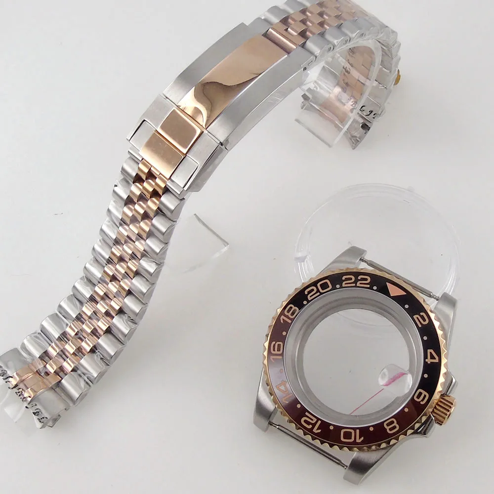 Rose Banhado a Ouro Gmt Caixa do Relógio Cristal de Safira 40 mm Pt5000 Eta2824 Nh35 Nh34 Nh36 Miyota8215 821a Dg2813 Eta2836 - Image 3