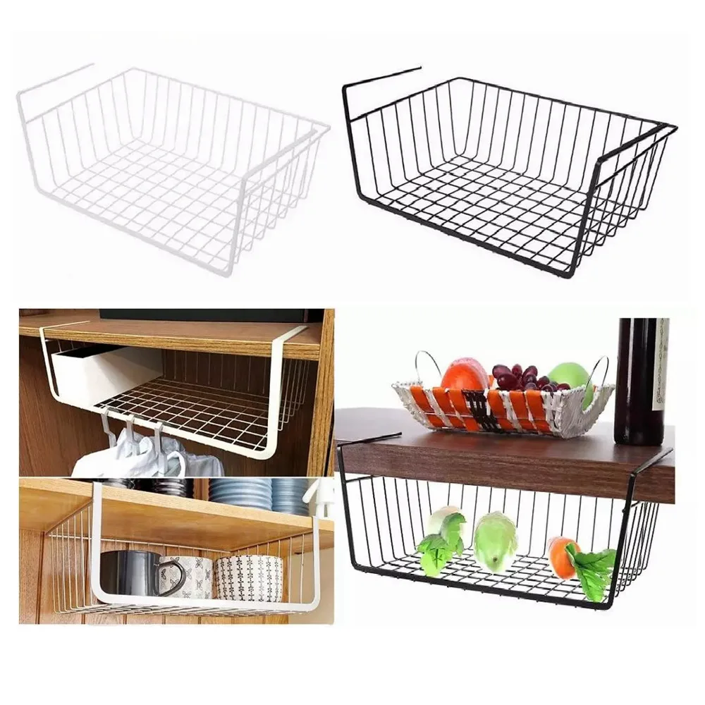 Under Shelf Hanging Wire Storage Basket Kitchen Bathroom Pantry Metal Cabinet  Organizer - China Metal Storage Basket and Iron Rack price