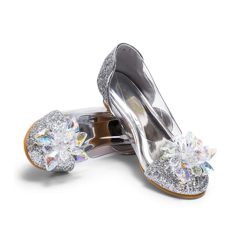 Child Crystal Glitter Flats Little Kid Low Heeled Big Girl Pageant Wedding Bridesmaid Dance Princess Dress Shoes |