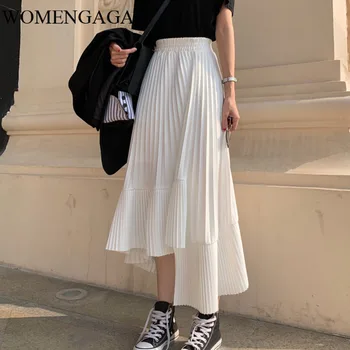 

Korea Solid Color Elastic High Waist Stitching Ruffled Irregular Pleats Woman Skirt Simple Fashion 2020 Autumn New TV518