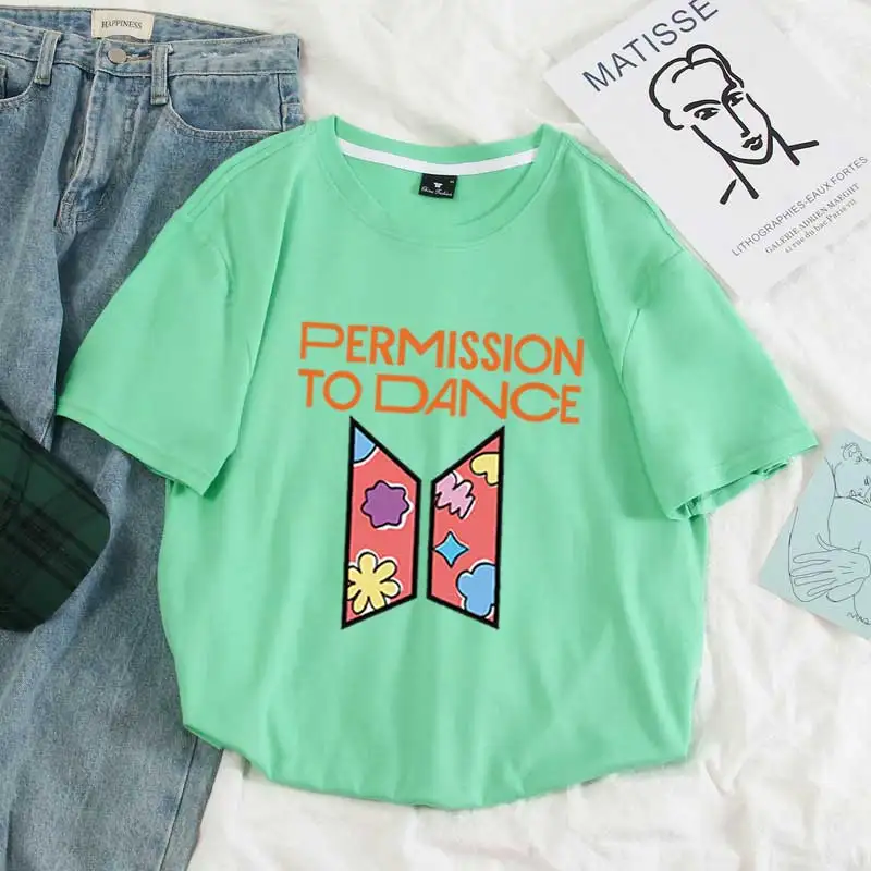 Summer Women T Shirt Bangtan Boys Kpop Permission To Dance Graphics Print Letter Korean Fashion Harajuku Streetwear Cotton Tops friends t shirt