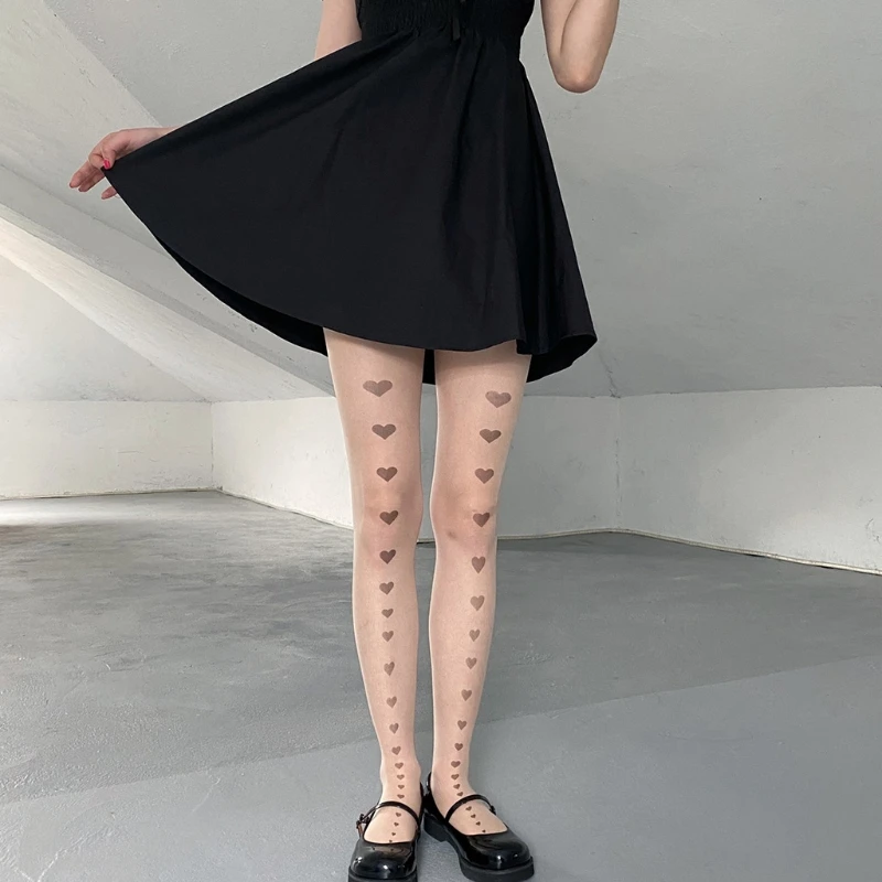 Женские готические прозрачные шелковистые колготки японская Лолита Kawaii с