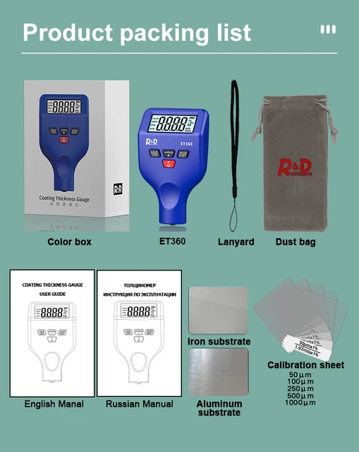 R & D ET360 – Jauges D'Épaisseur Pour Voitures, 0.1 Um Fe/NFe Fe.