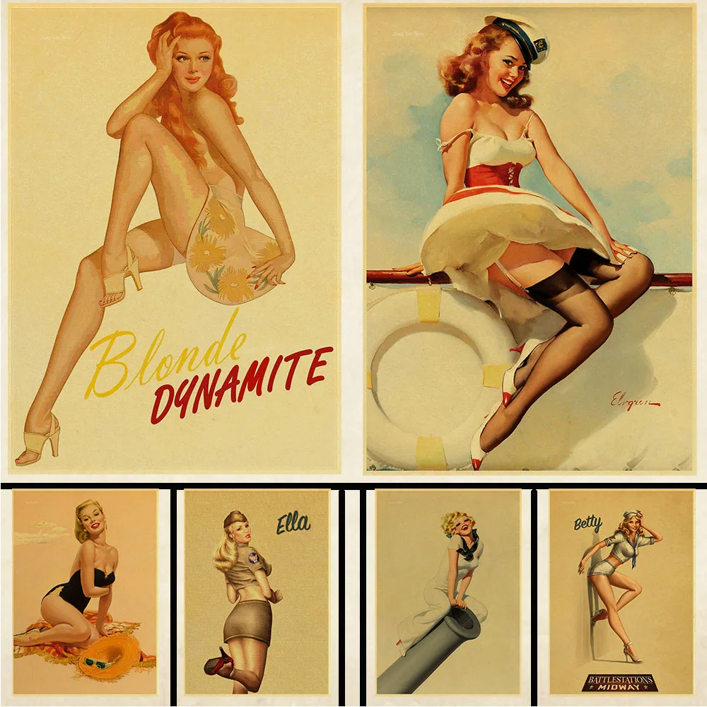 Retro poster World War II Sexy pin up Girl Poster Military Bar Cafe Home wall Decor Retro Kraft wallpaper vintage poster