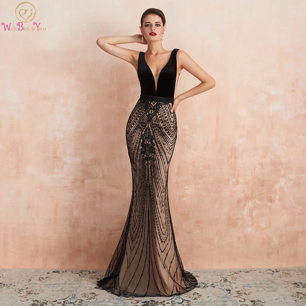 

Black Evening Dresses Dubai Abendkleider Lang 2019 Long Mermaid Sweetheart Lace Sequined Sweep Train Prom Formal Gown Elegant