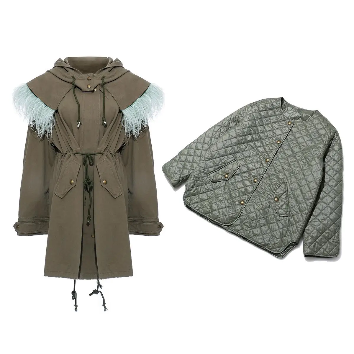 Getвесенняя Женская куртка со съемным мехом страуса с капюшоном, Женское пальто на шнурке, свободные длинные женские пальто с теплой подкладкой, зима - Цвет: with warm lining