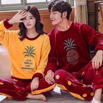 

Pajamas Couples Flannel Sleepwear Soft Pyjama Sets Winter Cartoon pyjamas women Pajama Set Long Sleeve Men Lounge Pijamas mujer