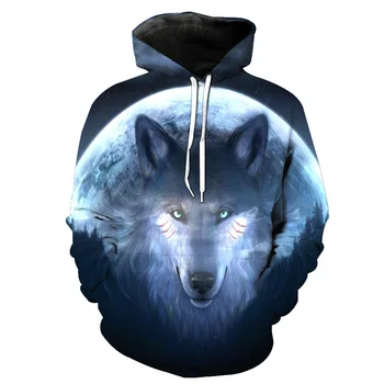 

CNUUIKOOEK Sweatshirts Men's 3D Moon Ice Wolf Printed Hooded Pocket Pullover Hoody Hoodies