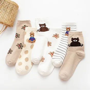 

Cartoon Woman Sock Bear Socks for Women Solid Casual Ladies Sox Couples Cotton Autumn Winter Cute Japanese Teddy Bears Sokken