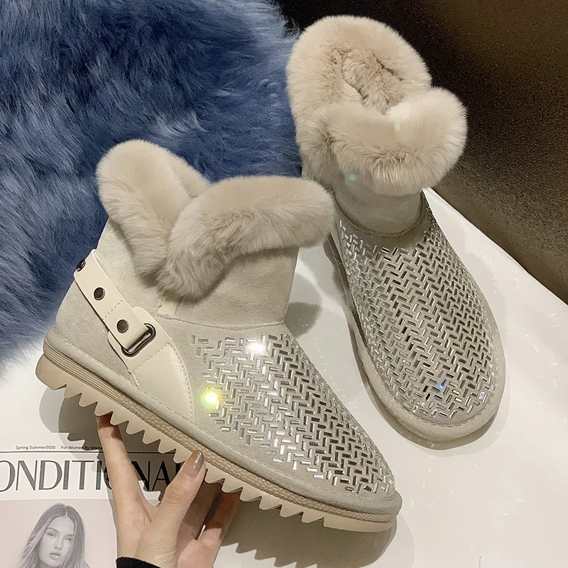 Boots Female Women Shoes Fur Winter Boots Warm Women Furry Snow Boots Ladies Non-Slip Home Flat Shoes Rhinestone Woman Shoes Boots Female Women Shoes Fur Winter Boots Warm Women Furry Snow Boots Ladies Non-Slip Home Flat Shoes Rhinestone Woman Shoes