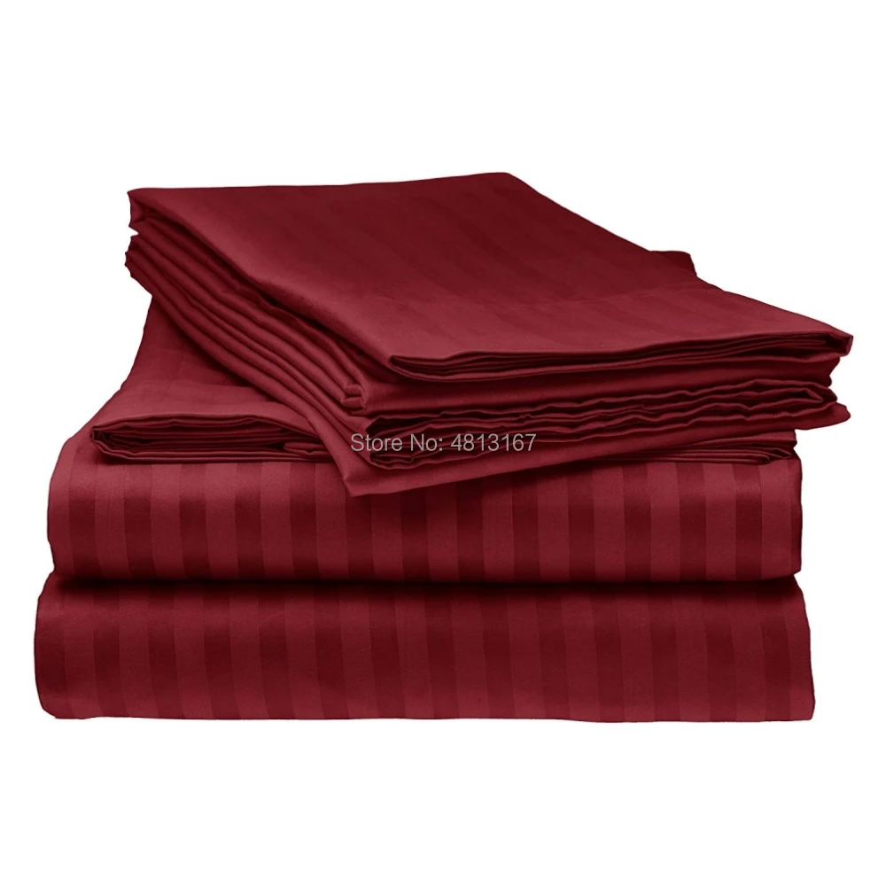 

4pcs Bedding Sheet Set Brushed Microfiber Striped Bed Sheet Set with Flat Fitted Sheet Pillow Cover Hotel Textiles Pure Color