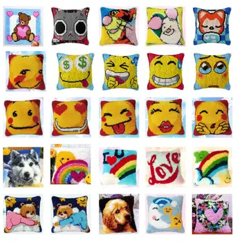 

Top NEW Latch Hook Kit Rug Cushion Pillow Mat DIY Craft Flower Cross Stitch Needlework Crocheting Rug Embroidery