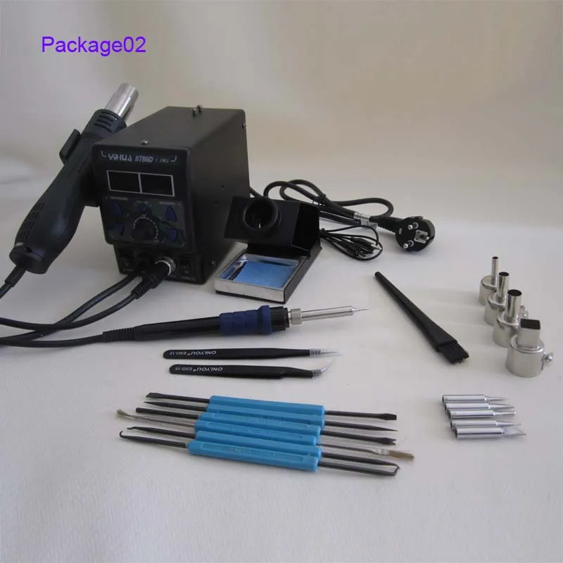 Yihua 220V 700W 2 in 1 Anti-static Hot Air Soldering Station Rework Station 8786D-I for BGA SMD Welding - Color: Package02
