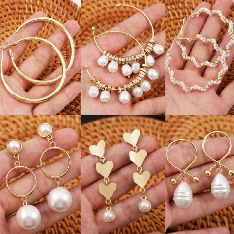 

1 Pair Elegant Sweet Pearls Styles Geometric Big Dangle Drop Earring Women Fashion Jewelry Bohemian Vintage Tassel Earrings Hot