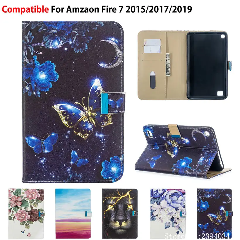 Чехол для Amazon Kindle Fire 7 2019 9th 7th 5th Generation чехол 2017 2015 Модный с подставкой-бабочкой |