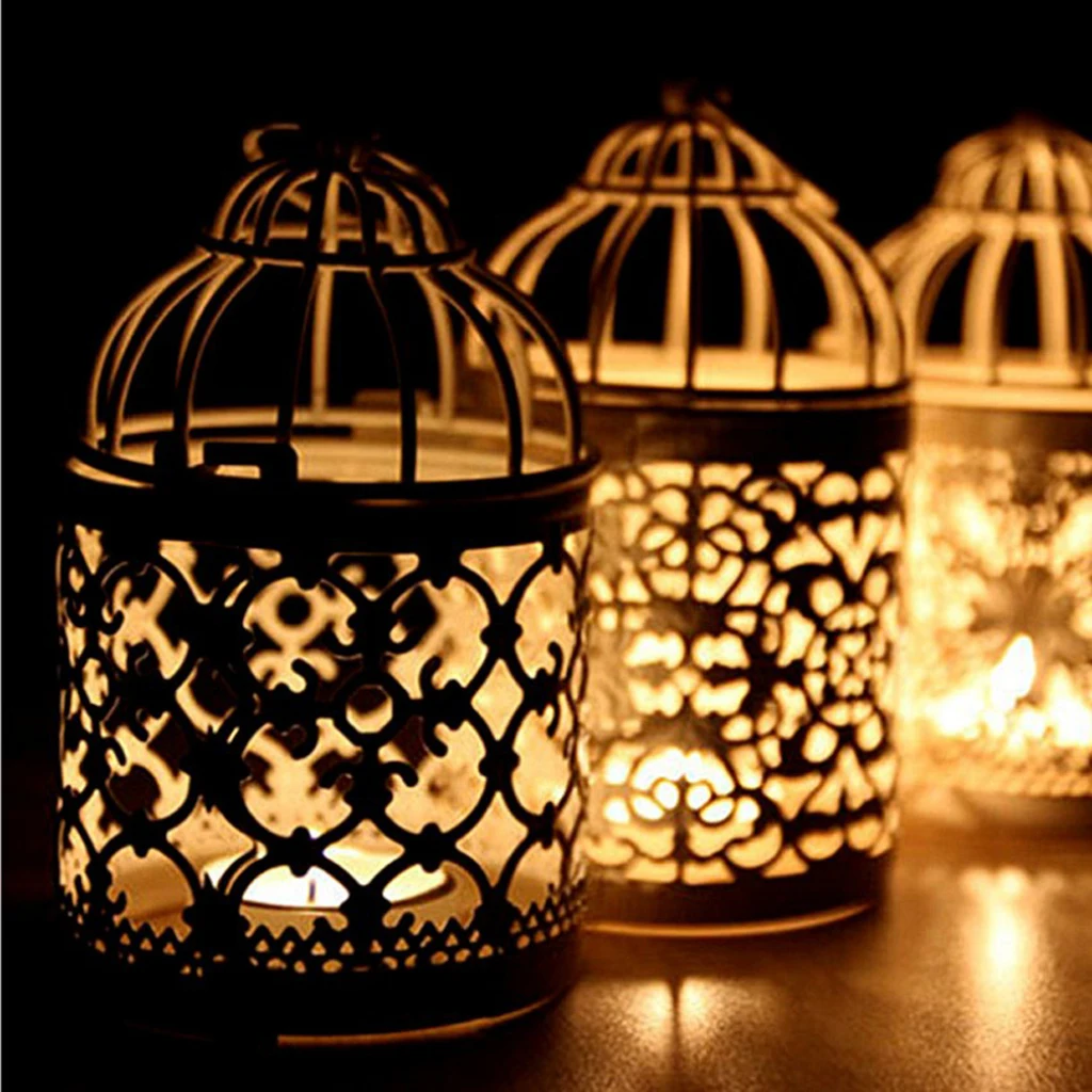 Metal Hollow Birdcage Candle Holder Tealight Candlestick Romantic Night Light Candle Holder Hanging Birdcage Candle Holder