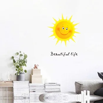 Adesivi murali sole cartone animato per la camera dei bambini Camera da letto per bambini Sfondo Wallpape Decorazione della casa Decalcomanie d'arte Bellissimo adesivo di vita