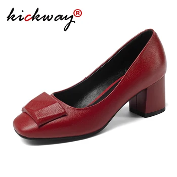 

Genuine leather dress shoes for women shallow woman med heel shoes square toe sweet mary janes large sizes womens shoes 13 44 45