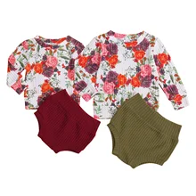 Conjunto de ropa para niña recién nacida de 0 a 18 meses, camiseta de manga larga Floral, Tops, bombachos, pantalones cortos, trajes de 2 uds.