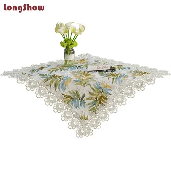 

Newest Elegant 100% Polyester Green Color Palm Leaf Pastoral Style Floral Embroidred Lace Large Tablecloth