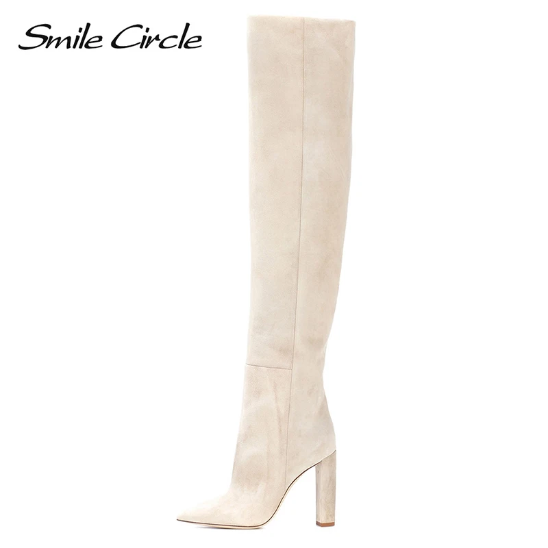 

Smile Circle over the knee boots Women Slip-on High heel thigh high boots 2019 European style Pointed toe Shoes big size