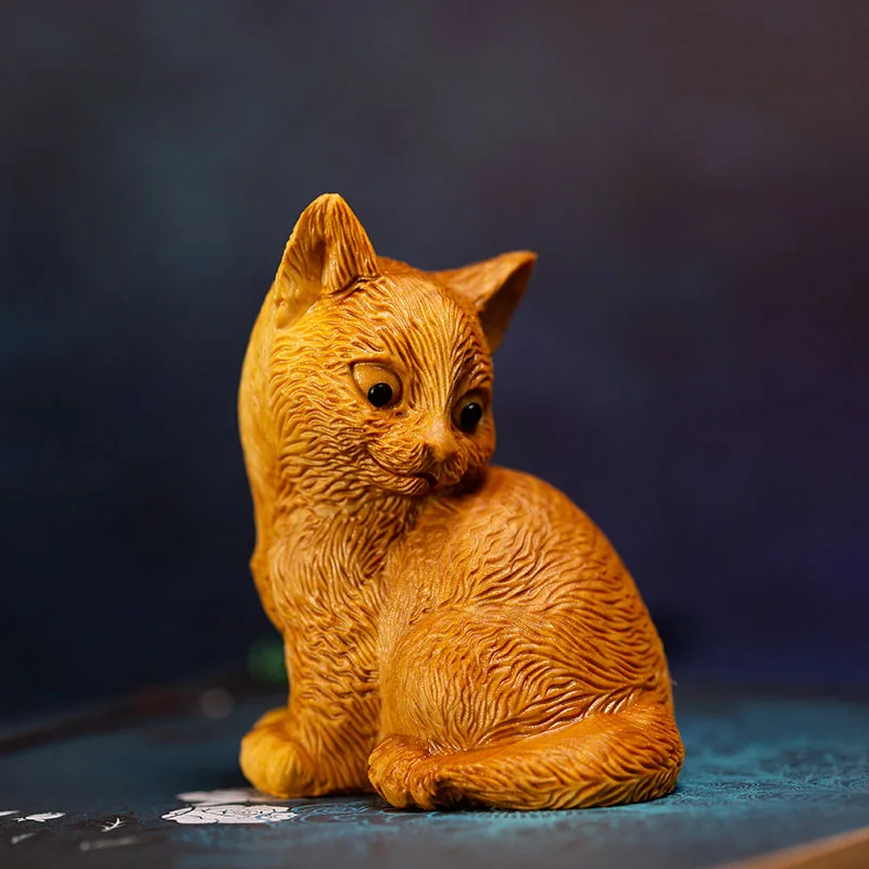 Прекрасная мини-кошка, деревянная статуя животного, креативное украшение для дома, статуя животного, резьба из самшита, Автомобильные украшения, игрушки