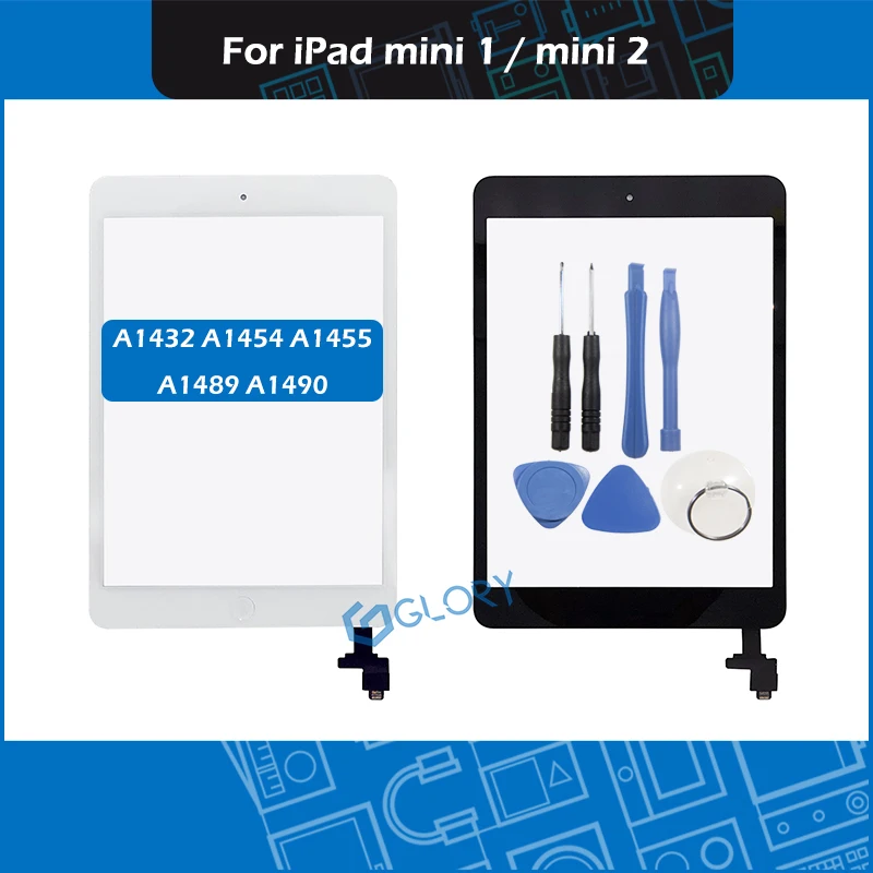

5pcs/Lot A1432 A1454 A1455 A1490 A1489 Digitizer Front Glass For iPad Mini 1 / 2 Touch Screen Panel + Home botton