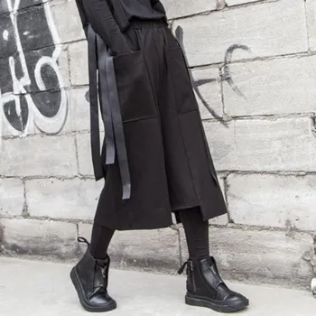 

TVVOVVIN 2020 New Spring Women Fashion Solid Color Elastic Waist Big Pocket Pants High Street A-line Trousers Tide PC972