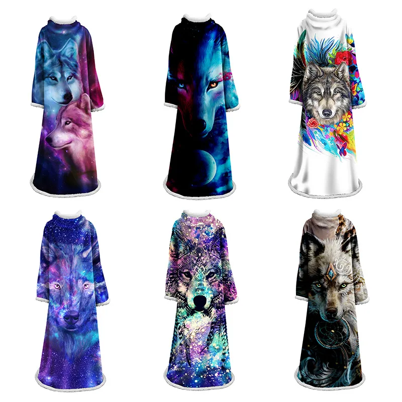 

Winter Plus Velvet Heat Storage Warm TV Blanket 3D Cartoon Timberwolf Series Active Printing and Dyeing Sleeve Fluffy Blanket